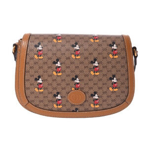 GUCCI Disney Collaboration GG Brown Supreme Canvas Leather Shoulder Bag